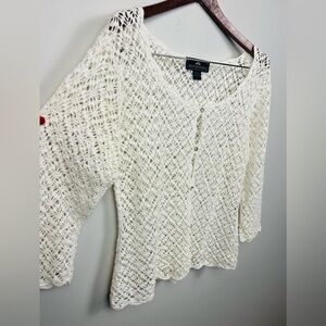 Vintage British Khaki 90’s Open-Knit Cardigan – Size XL